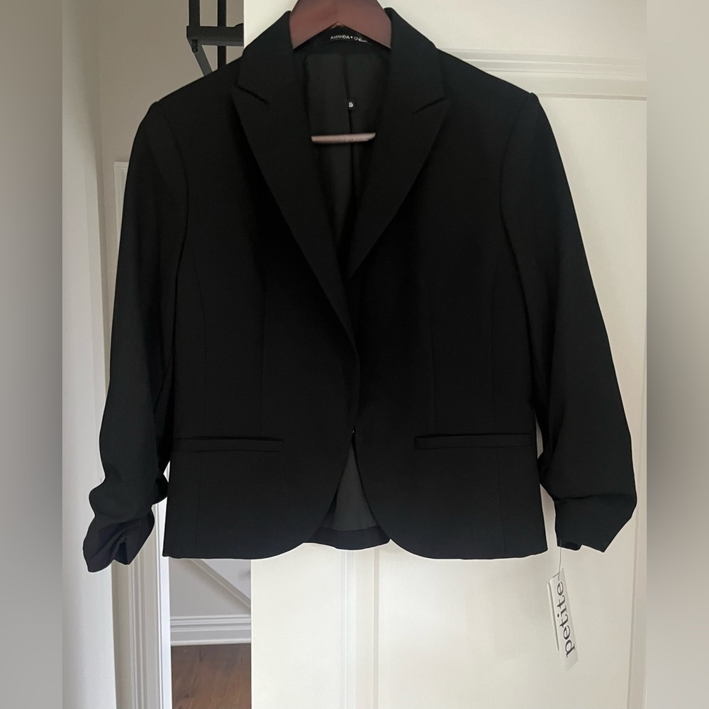 Amanda Chelsea Signature 3/4 Length Sleeve Blazer Jacket Black Size 6 Petite NWT